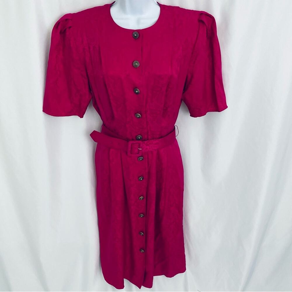 Adrianna Papell Fuchsia Button-Front Midi Dress